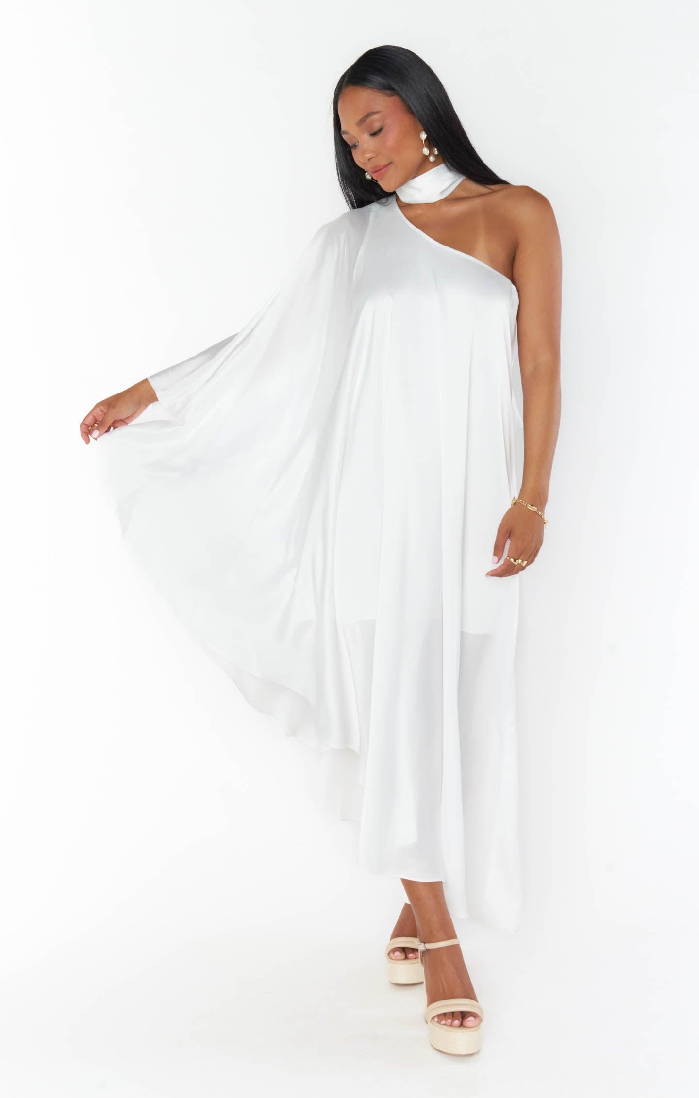 Rhea One Shoulder Dress ~ Ivory Luxe Satin Product Image