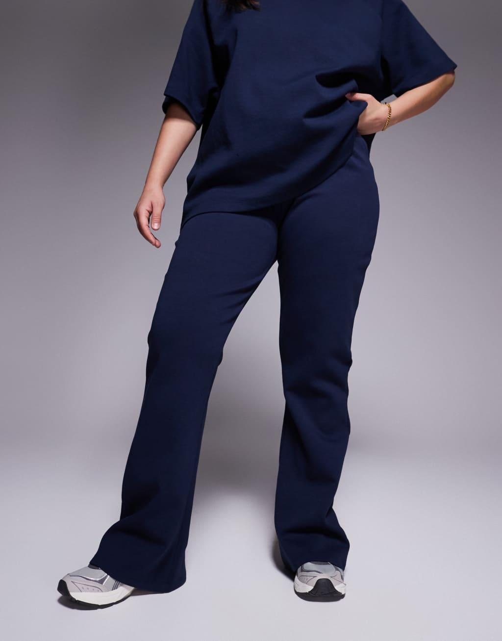 ASOS DESIGN Curve interlock flared sweatpants in navy - part of a set Product Image