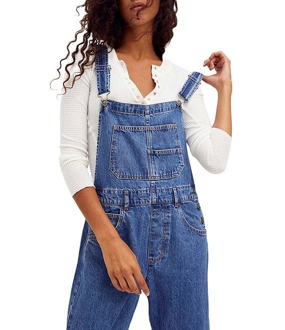Free People Ziggy Square Neck Sleeveless Denim Cuffed Overalls Product Image