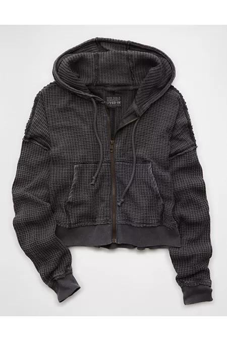 AE Cropped Waffle Zip-Up Hoodie Women's Product Image