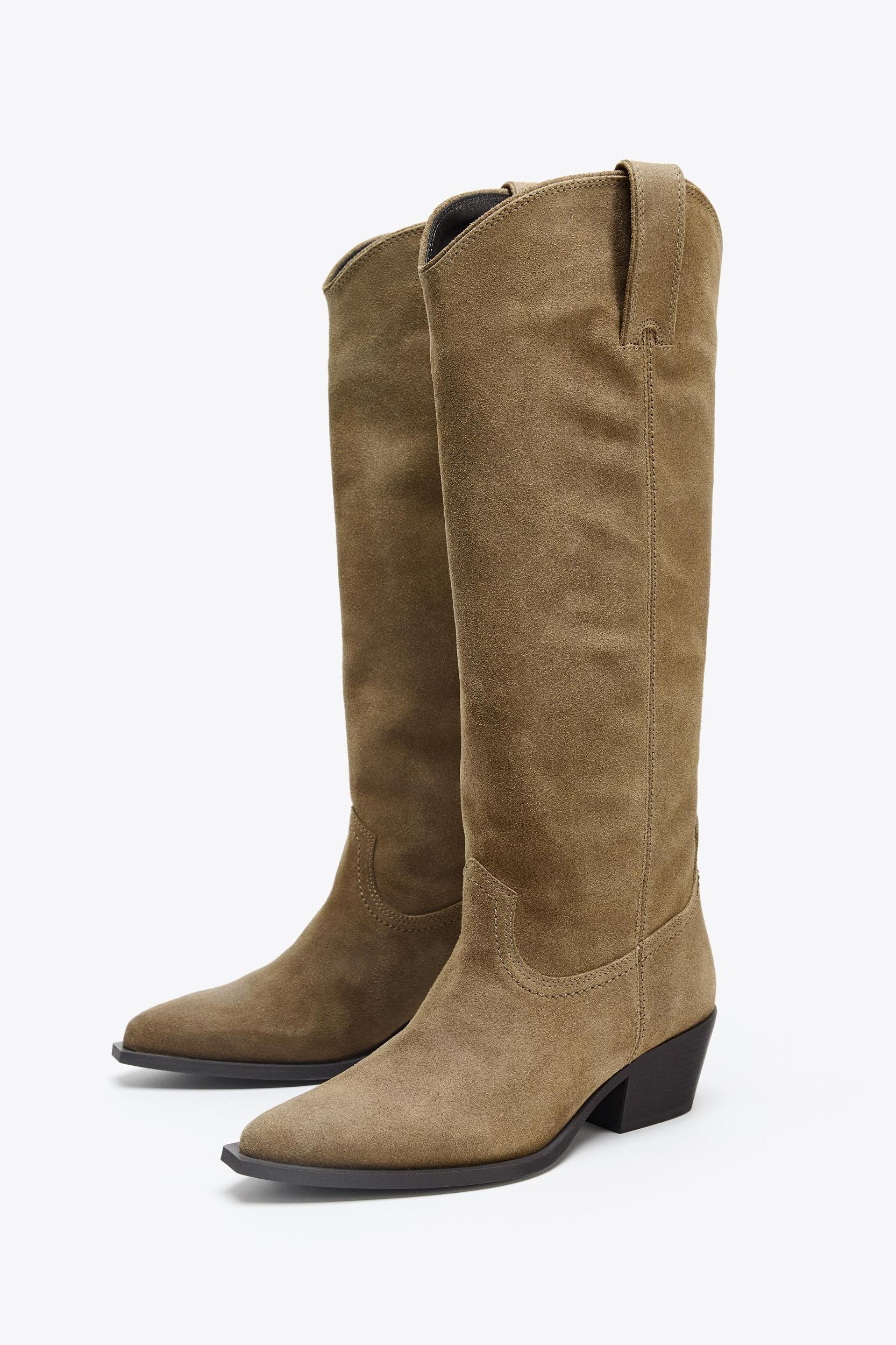 SPLIT LEATHER HIGH-HEELED BOOTS Product Image