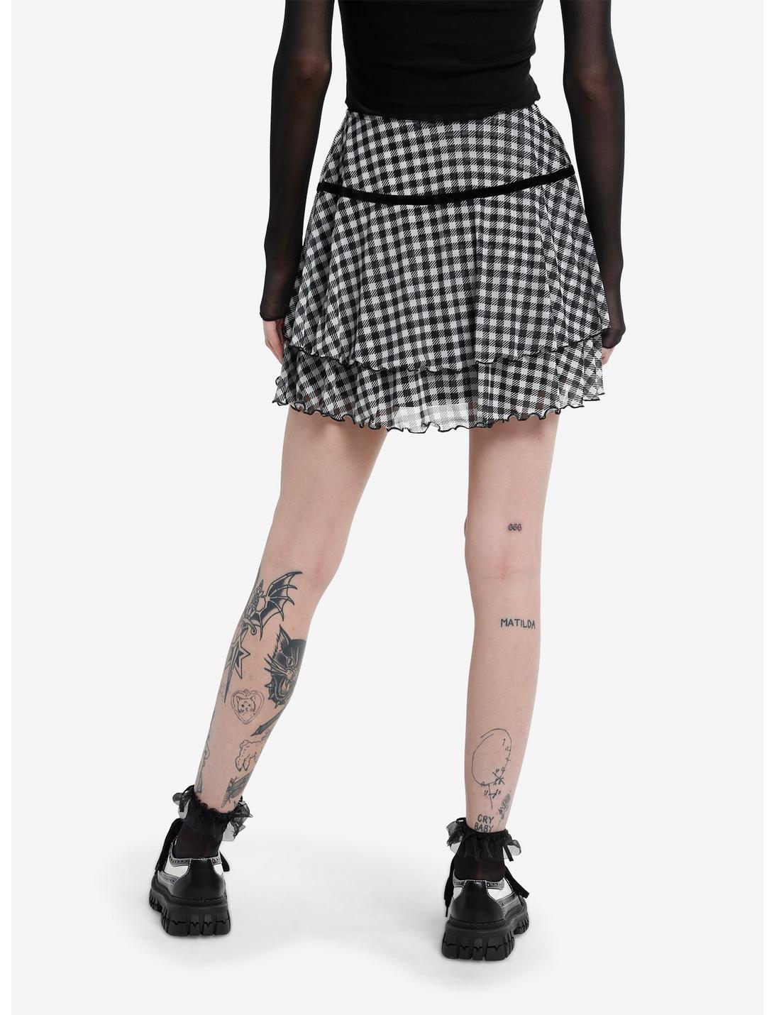 Black & White Gingham Mesh Mini Skirt Product Image