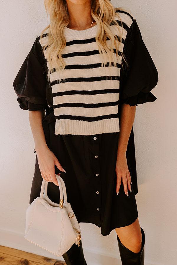 Sweet As Can Be Stripe Mini Dress in Black Product Image