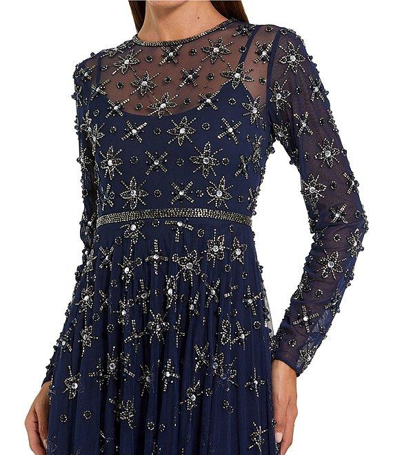 Mac Duggal Long Sleeve Mesh Crystal Embellished Gown Product Image