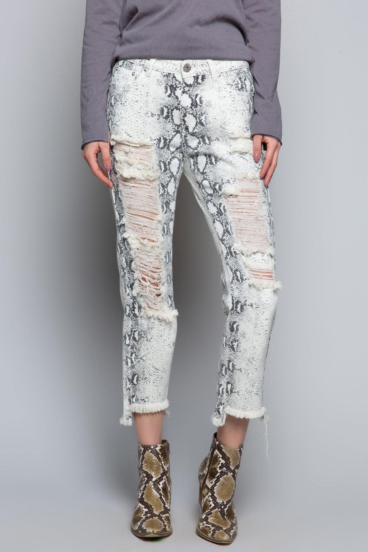 277   Zari White Snake Denim Jeans Product Image