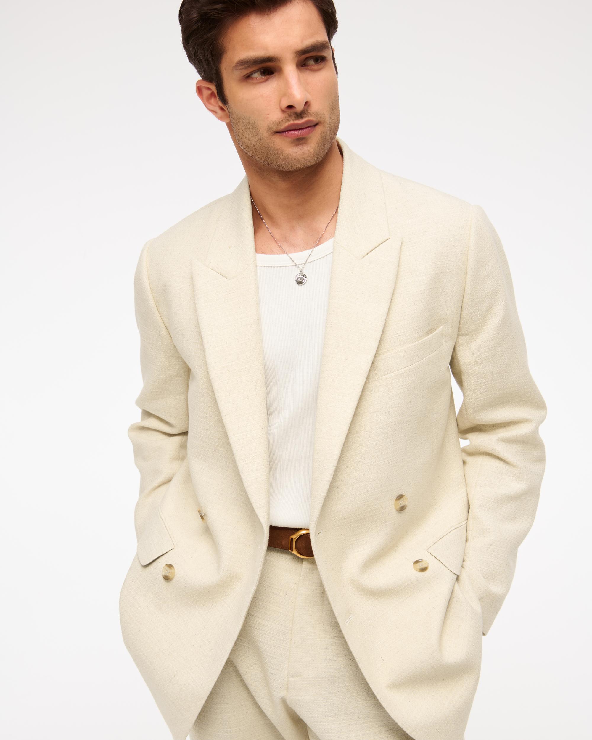 The A&F Collins Double-Breasted Cotton-Texture Blazer Product Image