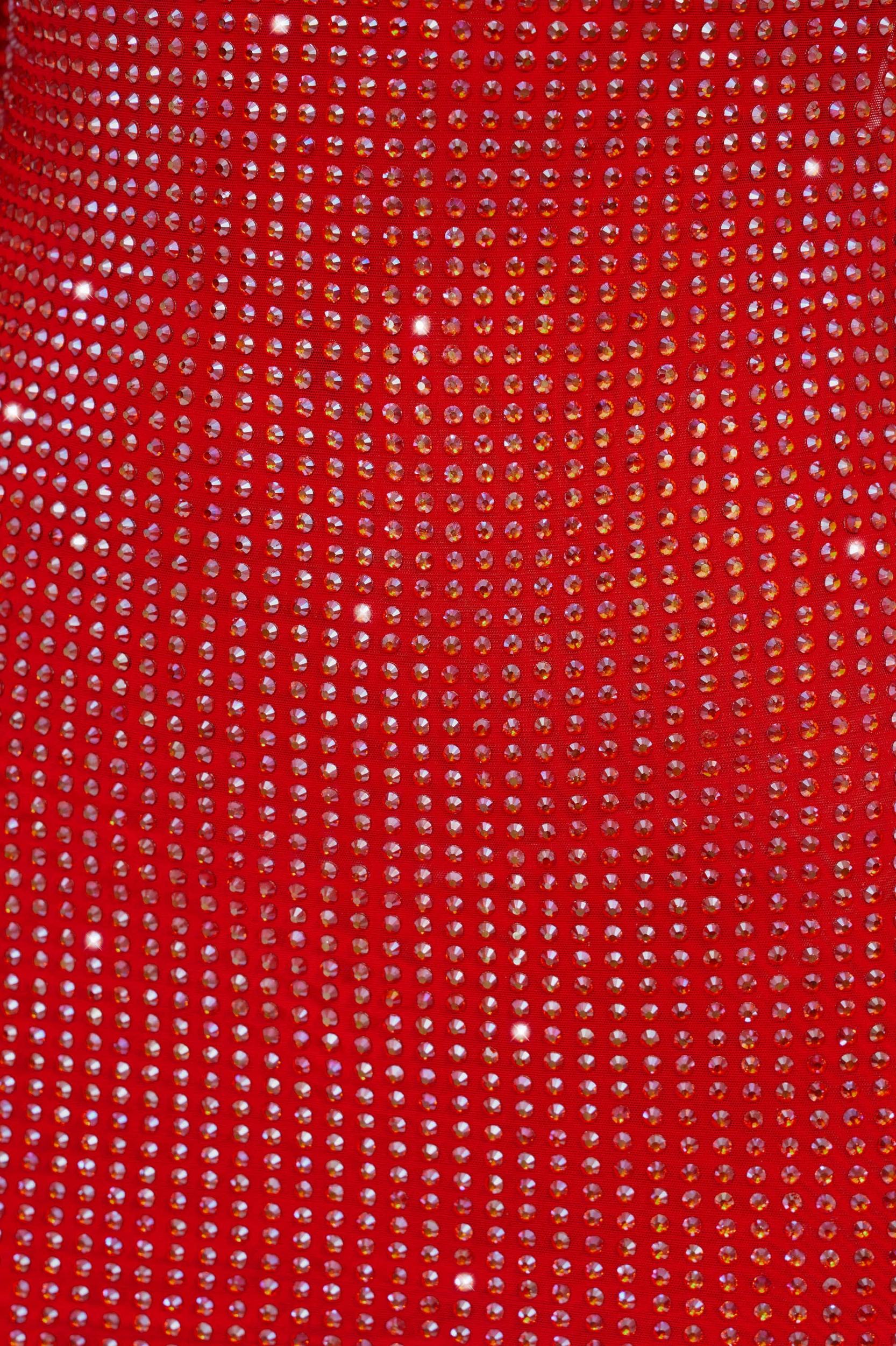 Embellished High Neck Cowl Back Mini Dress in Fire Red Product Image