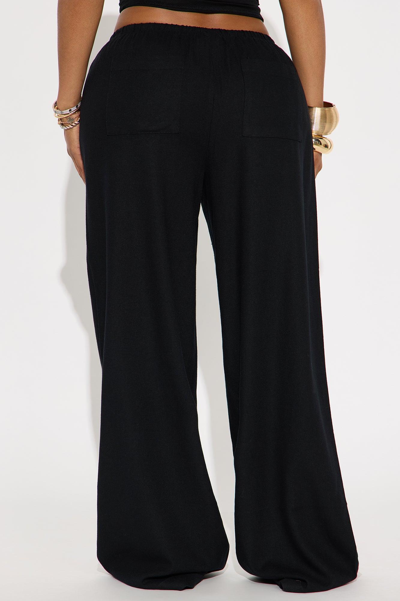 Seaside Soiree Wide Leg Linen Pant - Black Product Image