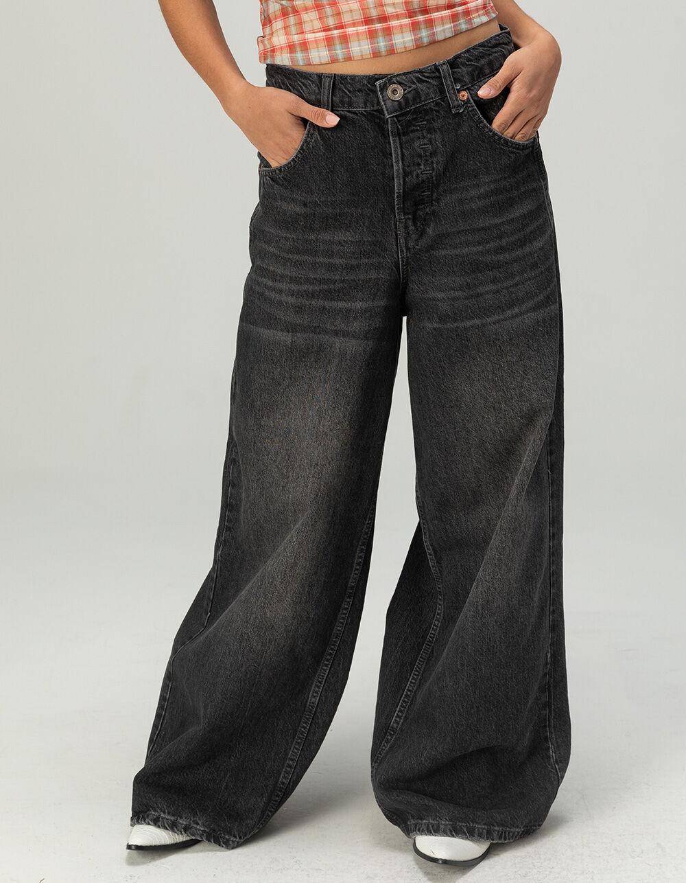 BDG Urban Outfitters Anika Ultra-Wide Leg Womens Low Rise Jeans - WASHED BLACK Product Image
