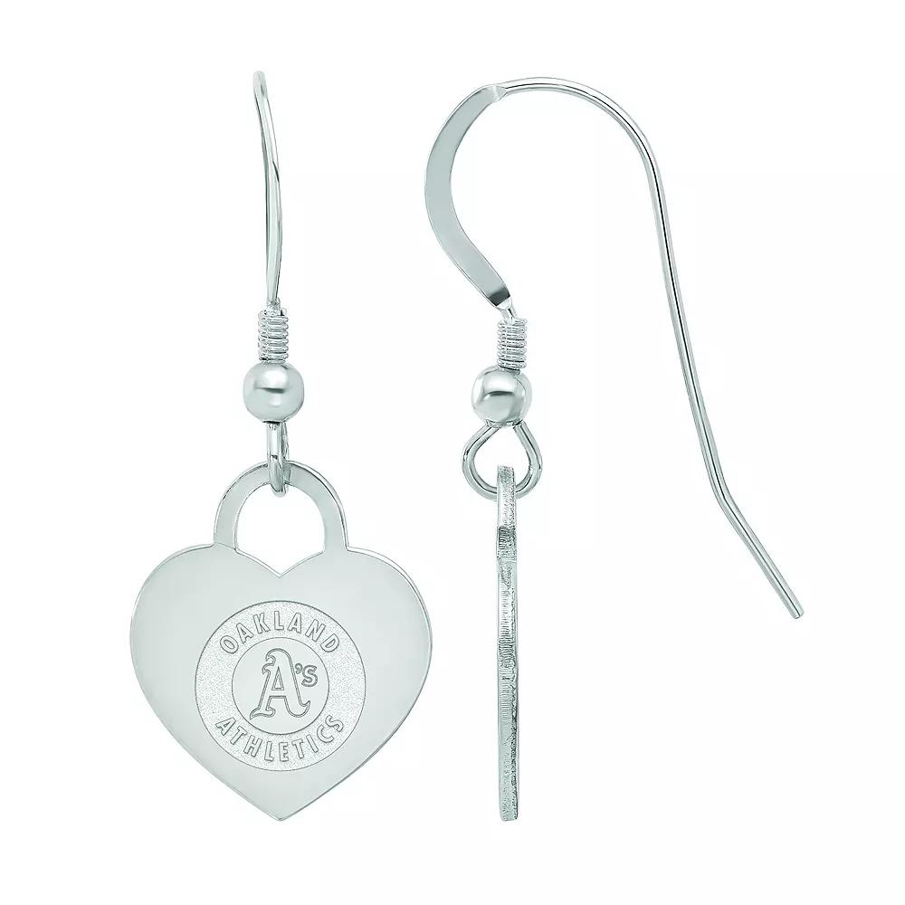 LogoArt Sterling Silver Oakland Athletics Heart Dangle Earrings, Women's Product Image