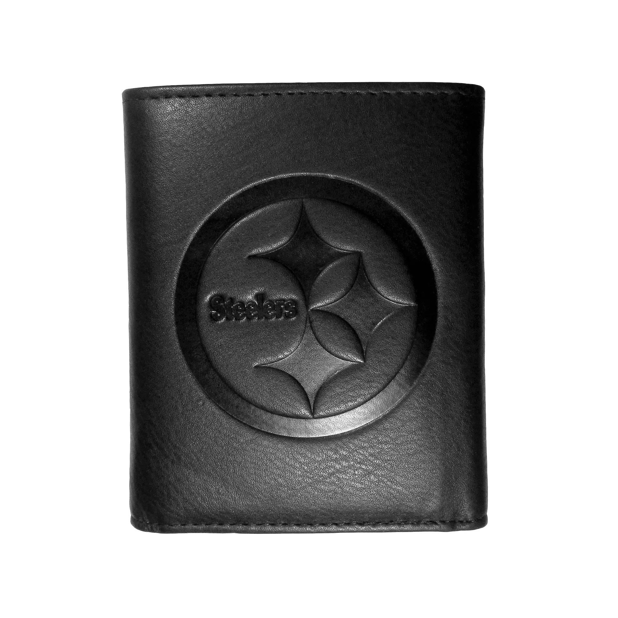 Men's Pittsburgh Steelers Embossed Leather Tri-Fold Wallet, Black Product Image