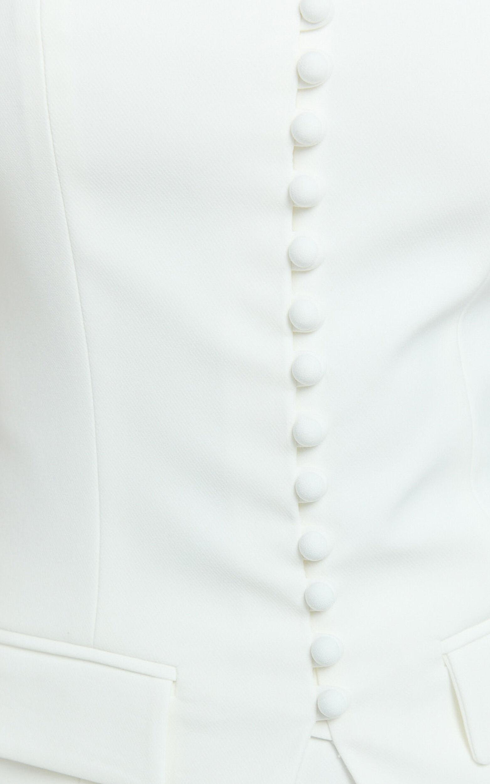 Monroe Two Piece Set - Strapless Button Down Longline Vest Top and High Waisted Mini Skirt in Cream Product Image