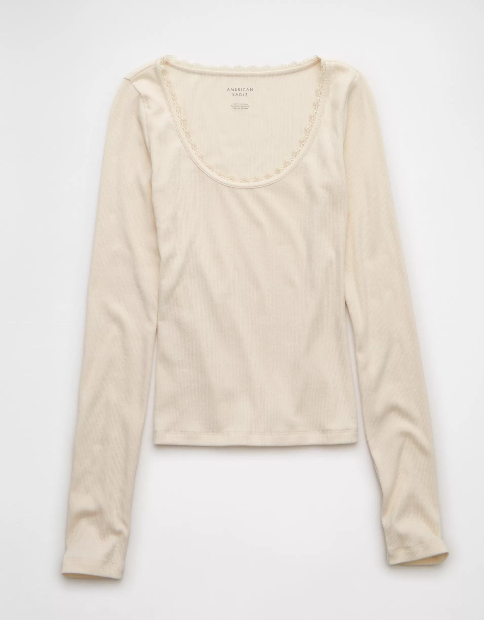 AE Lace-Trim Long Sleeve T-Shirt Product Image