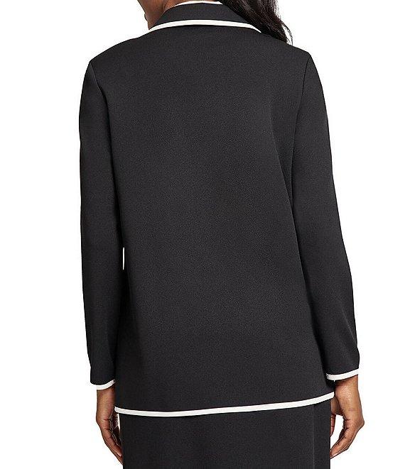 Ming Wang Stretch Deco Crepe Peak Collar Long Sleeve Contrast Trim Jacket Product Image