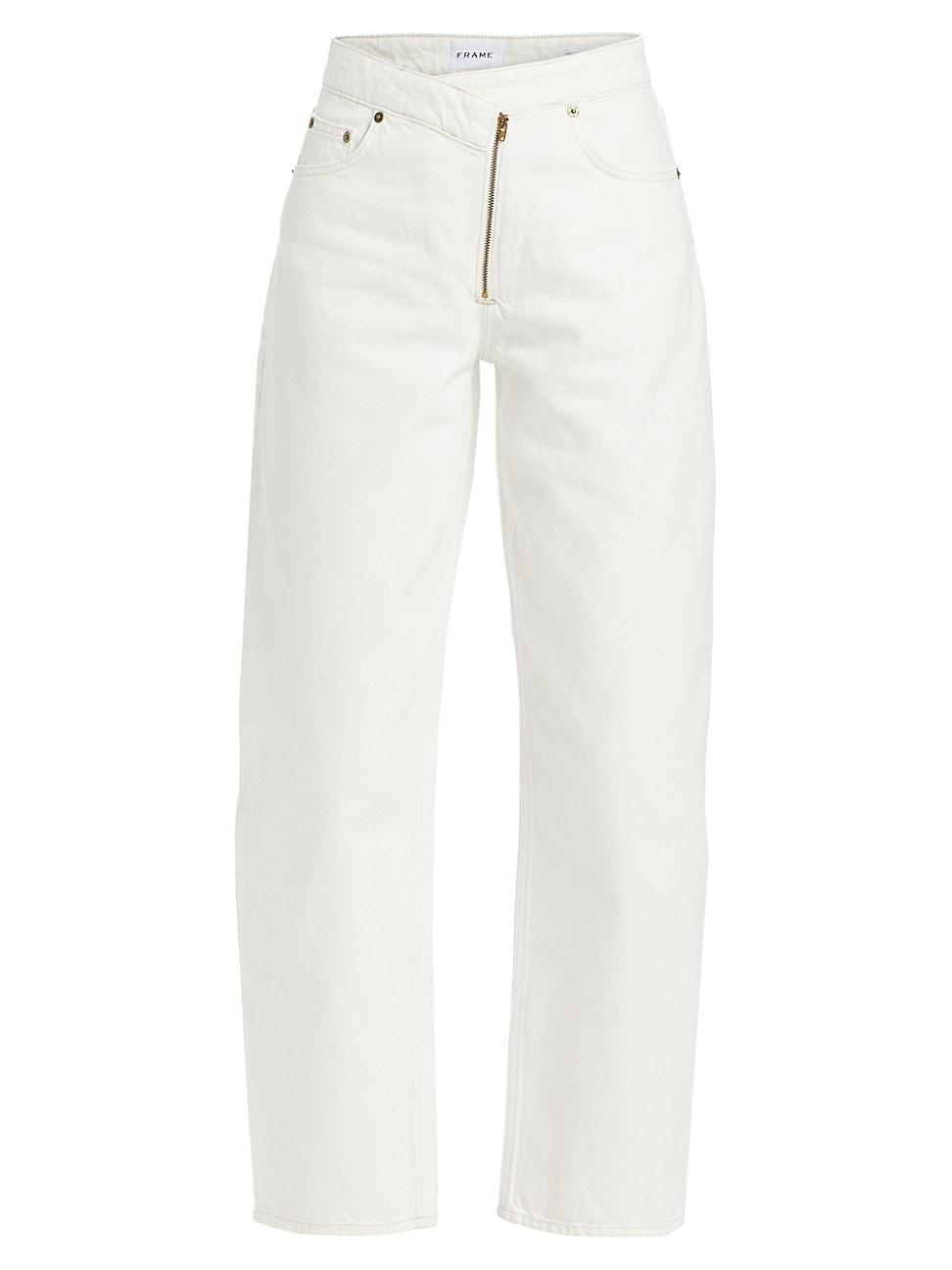 Womens Mid-Rise Angled Zip Barrel Jeans Product Image