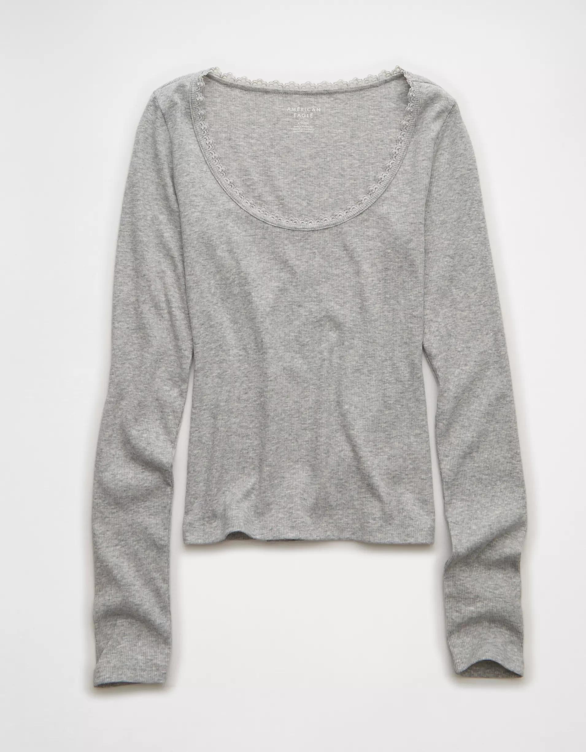 AE Lace-Trim Long Sleeve T-Shirt Product Image