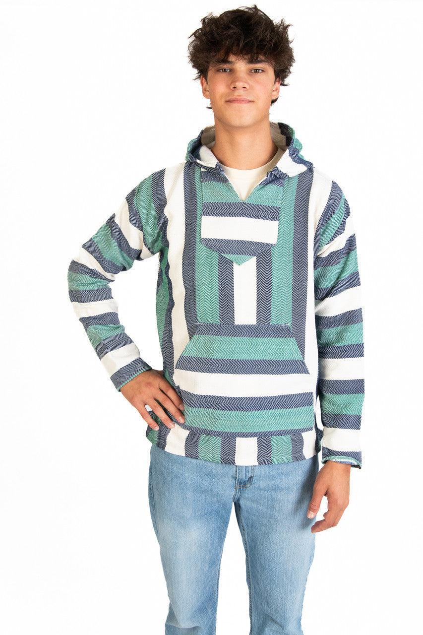 Lightweight Green & Navy Baja Hoodie Product Image