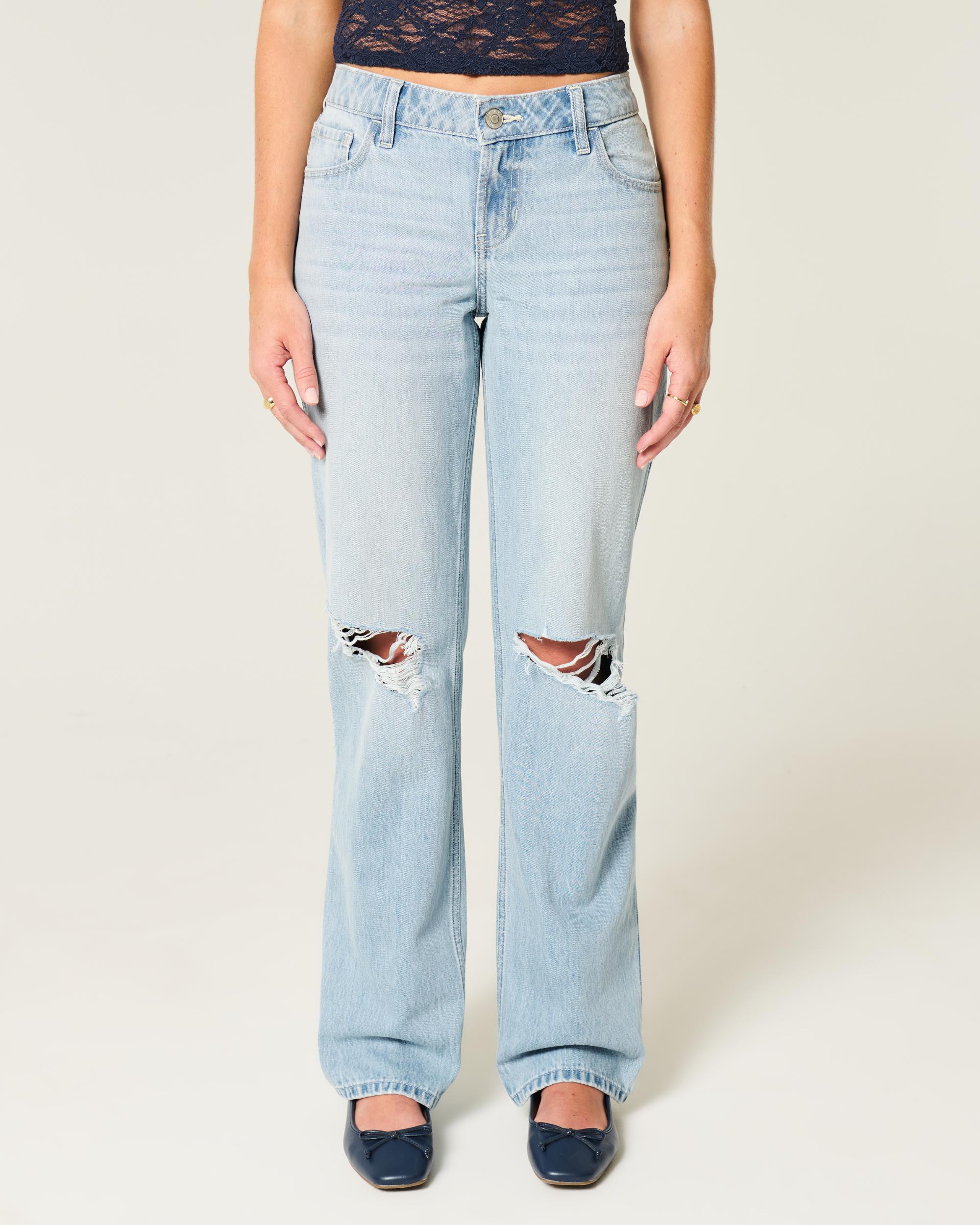 Low-Rise Light Wash Ripped Loose Jeans Product Image