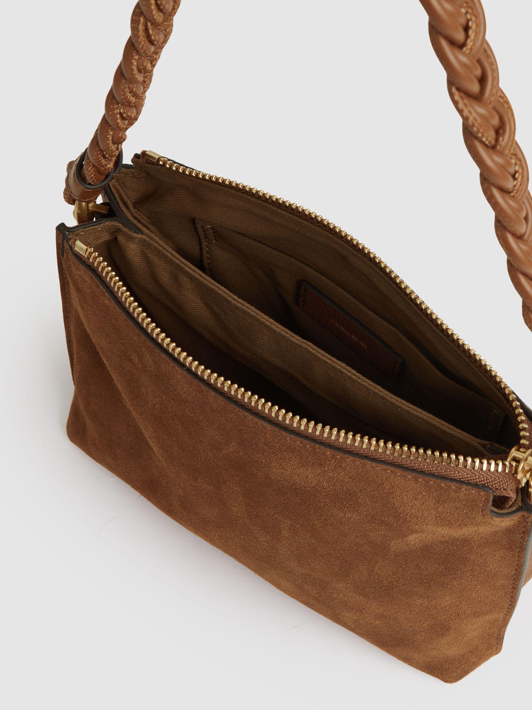Suede Plaited-Strap Cross-Body Bag in Tan Product Image