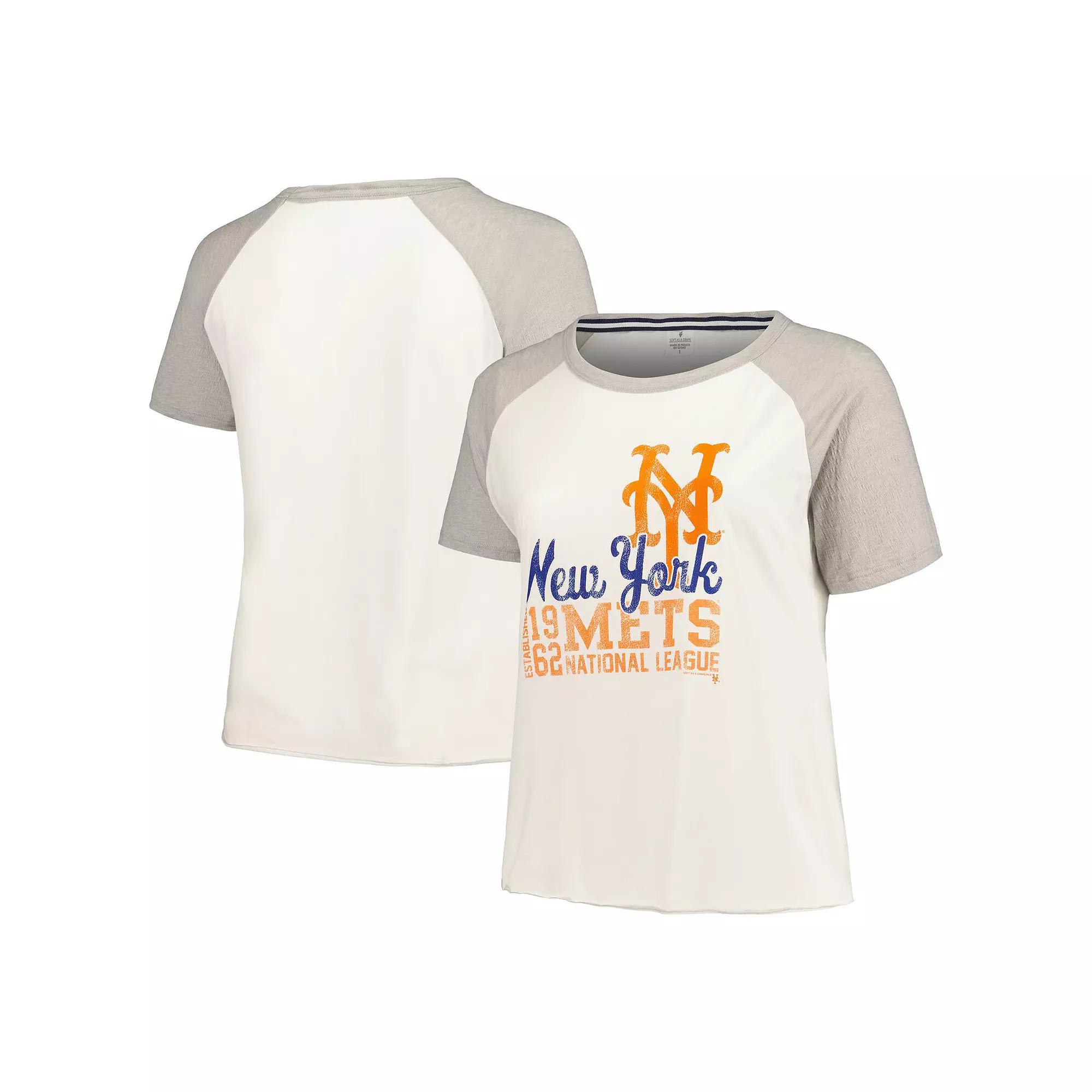 Women's Soft as a Grape White New York Mets Plus Size Baseball Raglan T-Shirt, Size: 2XL Product Image
