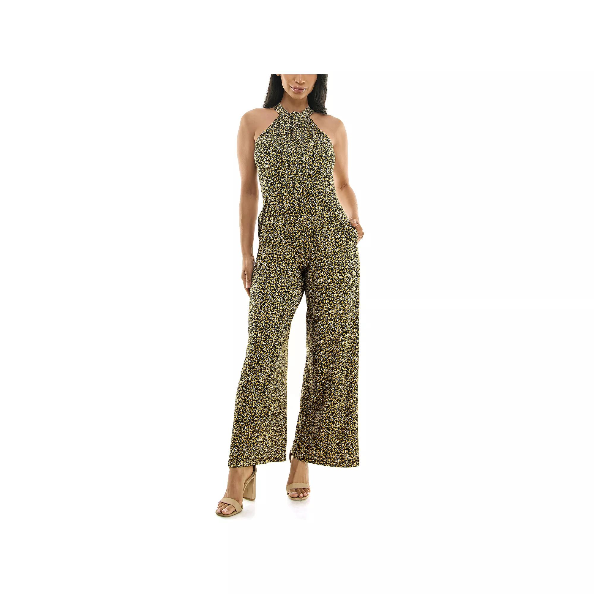Women's Nina Leonard Printed Twist Neck Jumpsuit,  Product Image