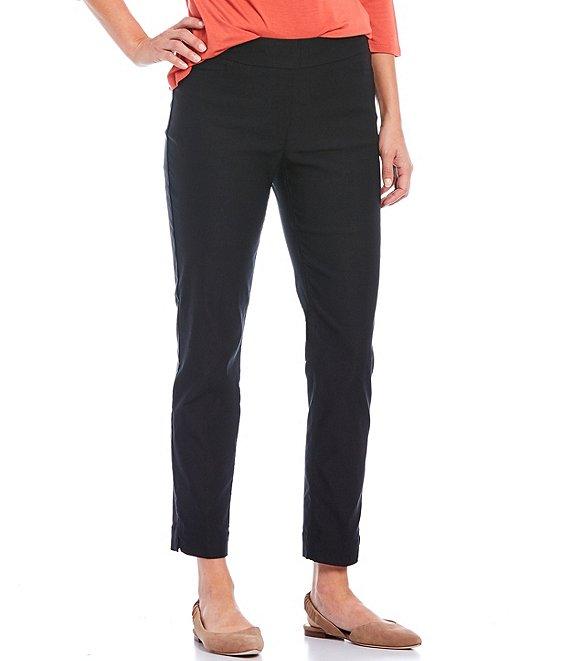 Slimsation® by Multiples Petite Size Wide Waistband Pull-On Plain Weave Ankle Pants Product Image
