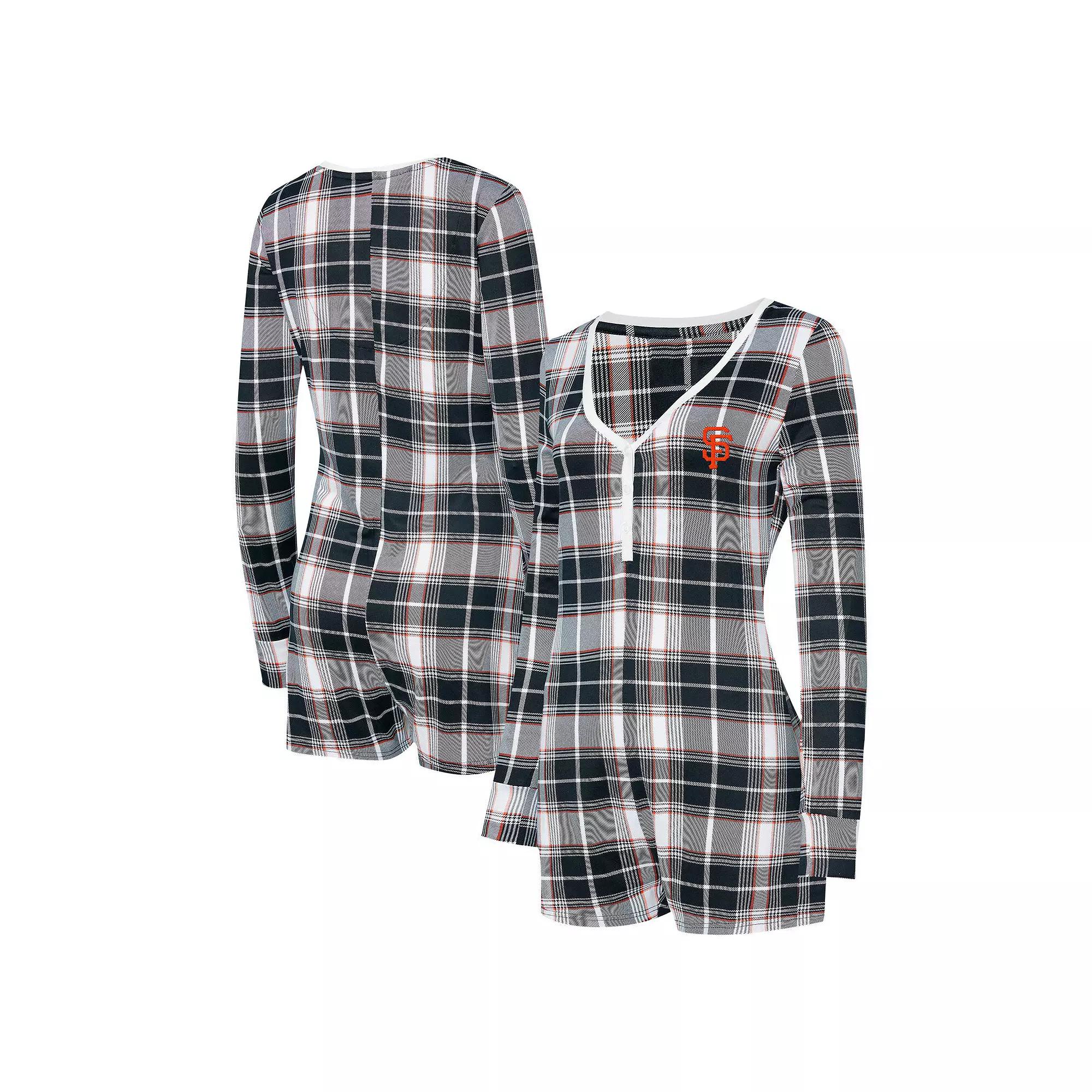 Women's Concepts Sport Black San Francisco Giants Ashford Plaid V-Neck Knit Romper, Size: Large Product Image