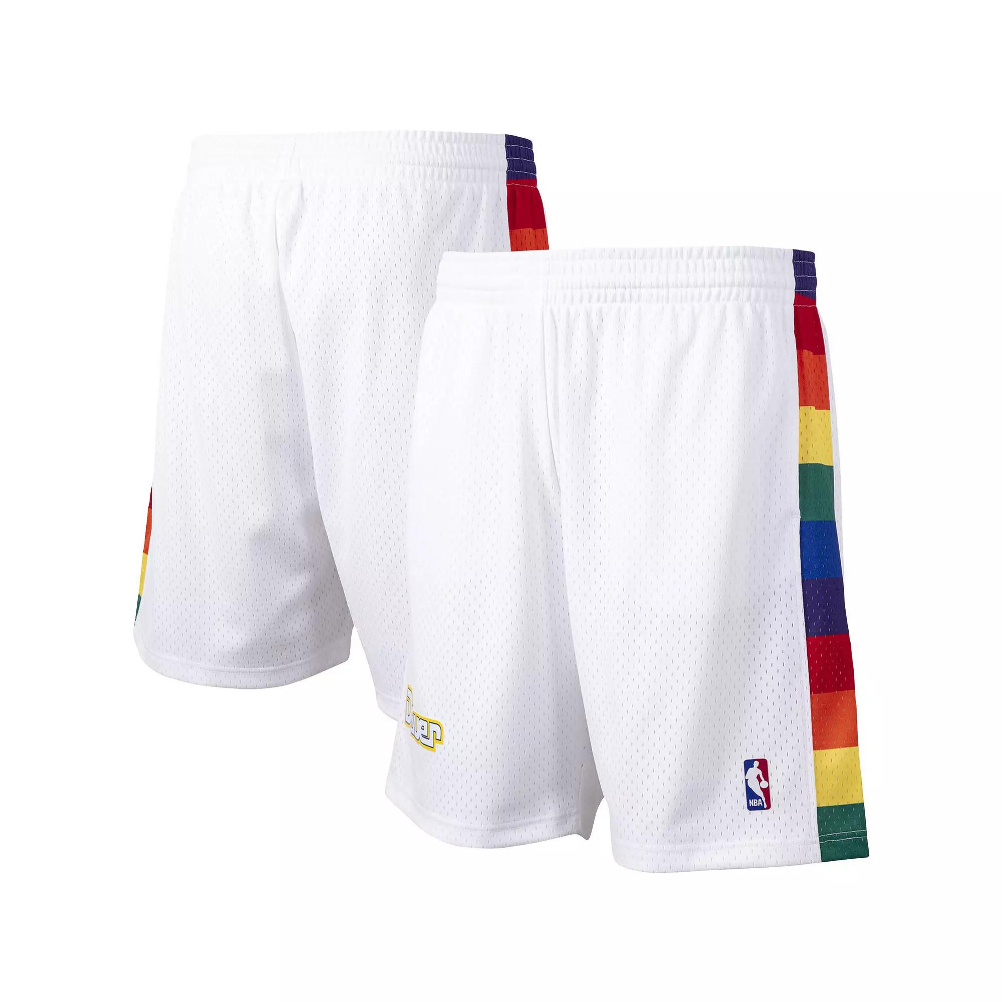 Men's Mitchell & Ness White Denver Nuggets Hardwood Classics Primary Logo Swingman Shorts,  Product Image