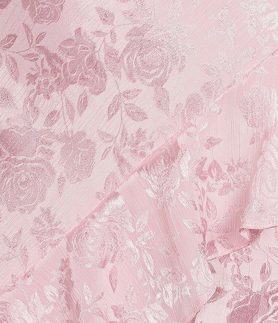I.N. San Francisco Floral Print Cowl Neck Asymmetrical Ruffled Front Slit Long Dress Product Image