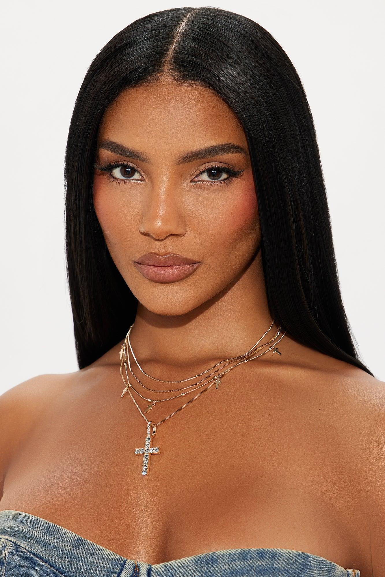 Eva Cross Layered Necklace - Gold Female Product Image