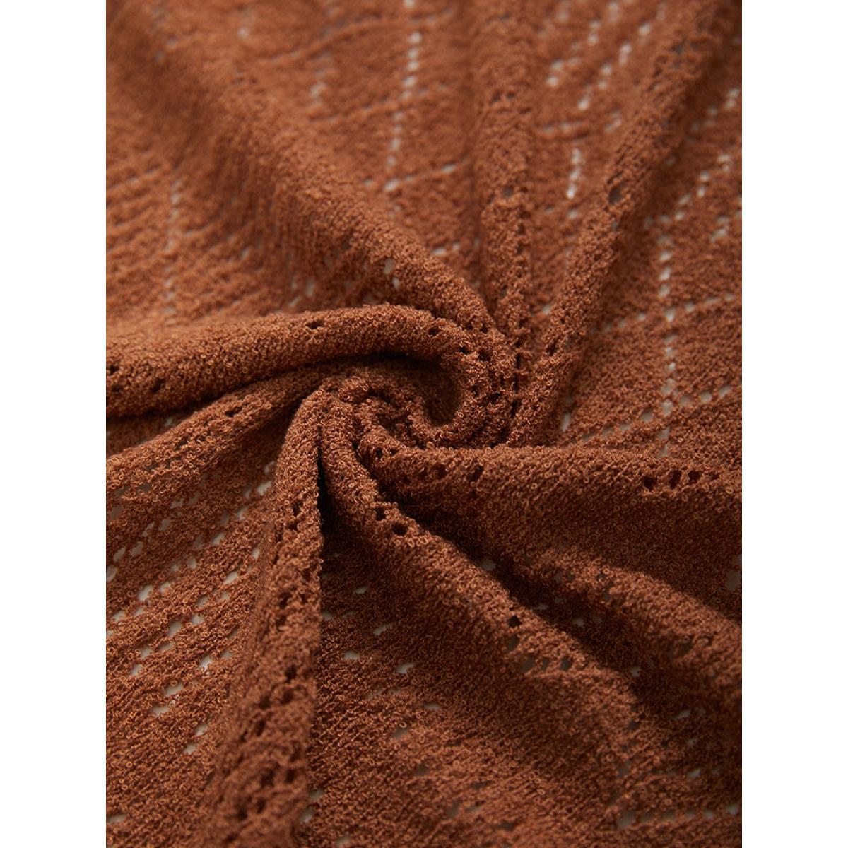 Plus Size Solid Geometric Hollow Out Open Front Cardigan Chocolate Women Casual Long Sleeve Dailywear Cardigans BloomChic 18-20/2X Product Image