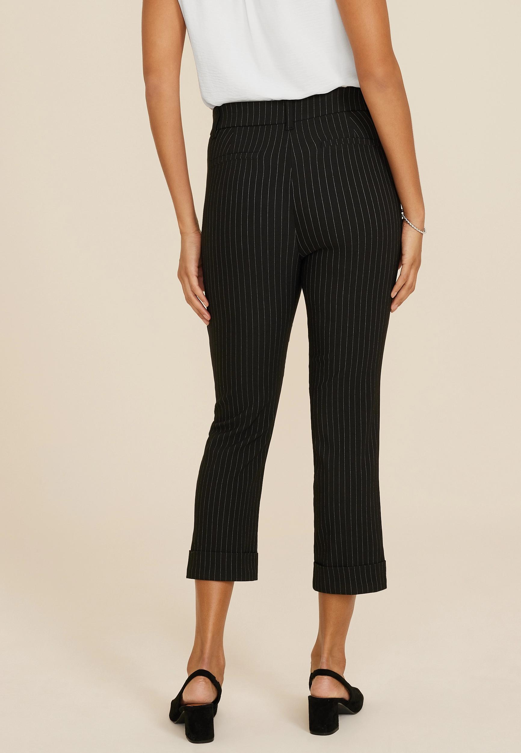Maurices Womens Bengaline Mid Rise Striped Cuffed Straight Cropped Pants Product Image