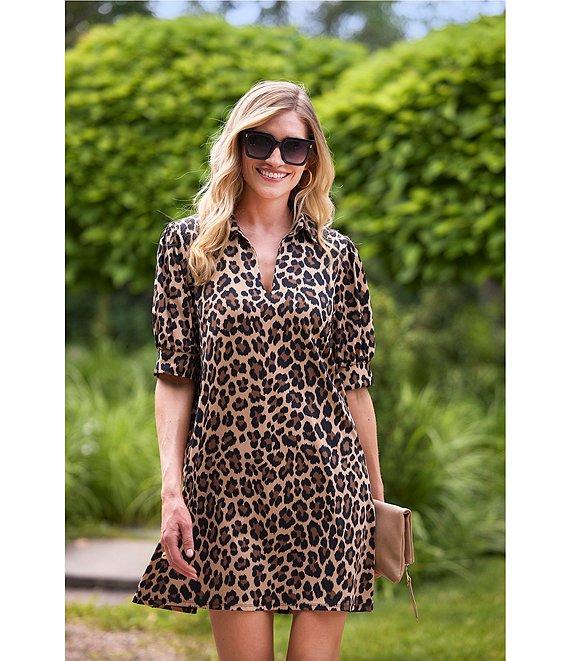 Jude Connally Emerson Large Leopard Print Jude Cloth Knit Point Collar Puffed Sleeve Shift Dress Product Image