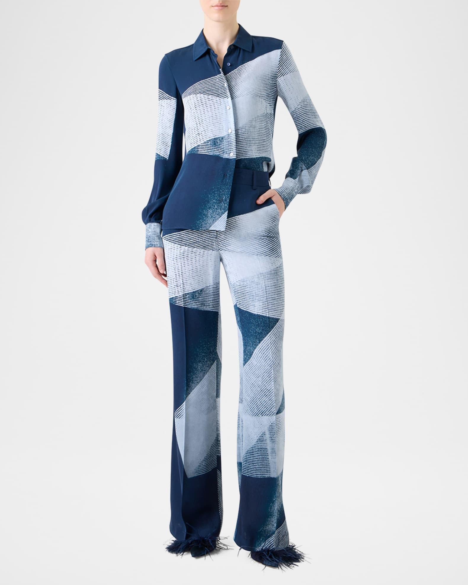 Zigzag Print Silk Crepe Button-Down Blouse Product Image