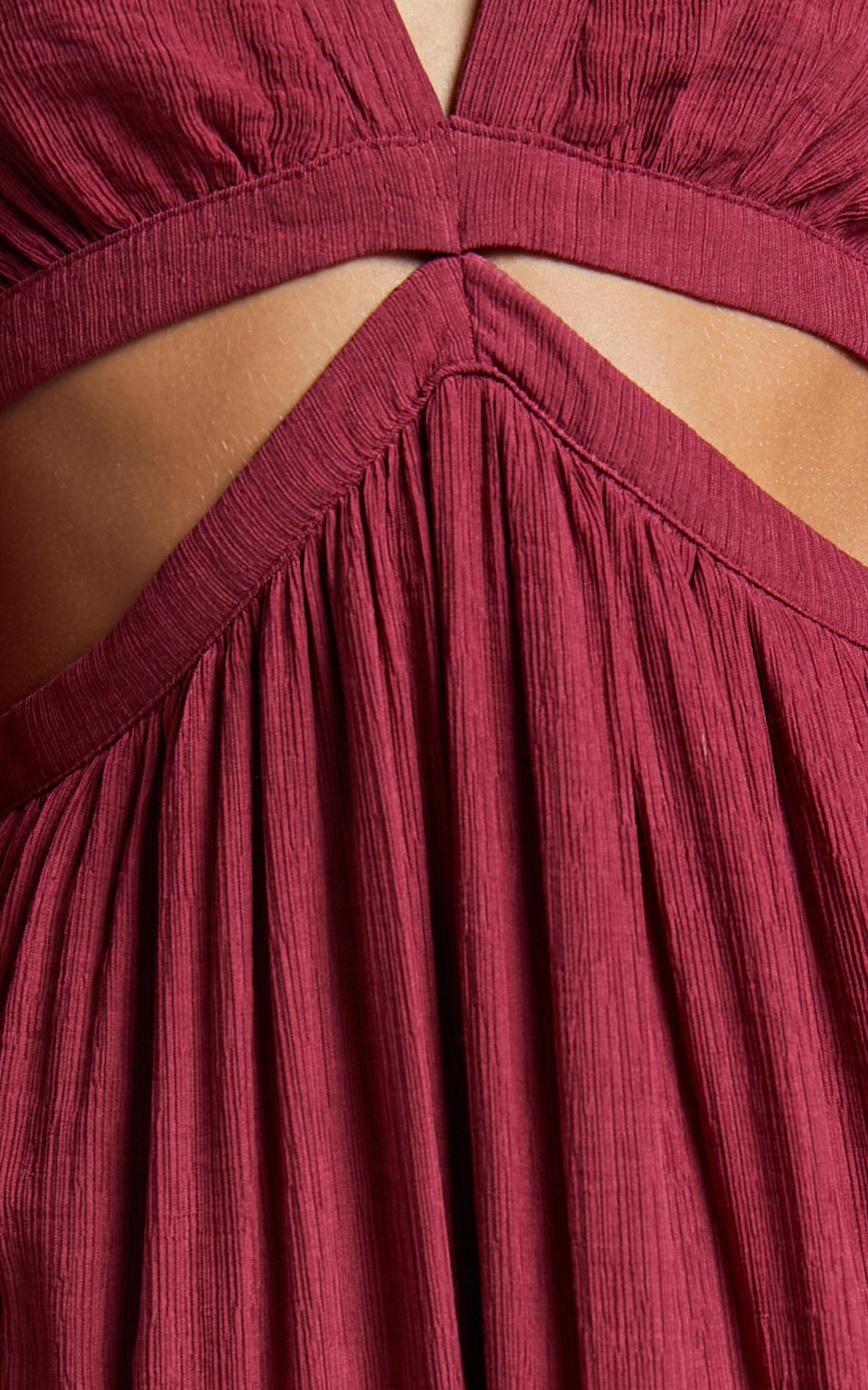 Paige Maxi Dress - Side Cut Out Balloon Sleeve Dress in Mulberry Product Image