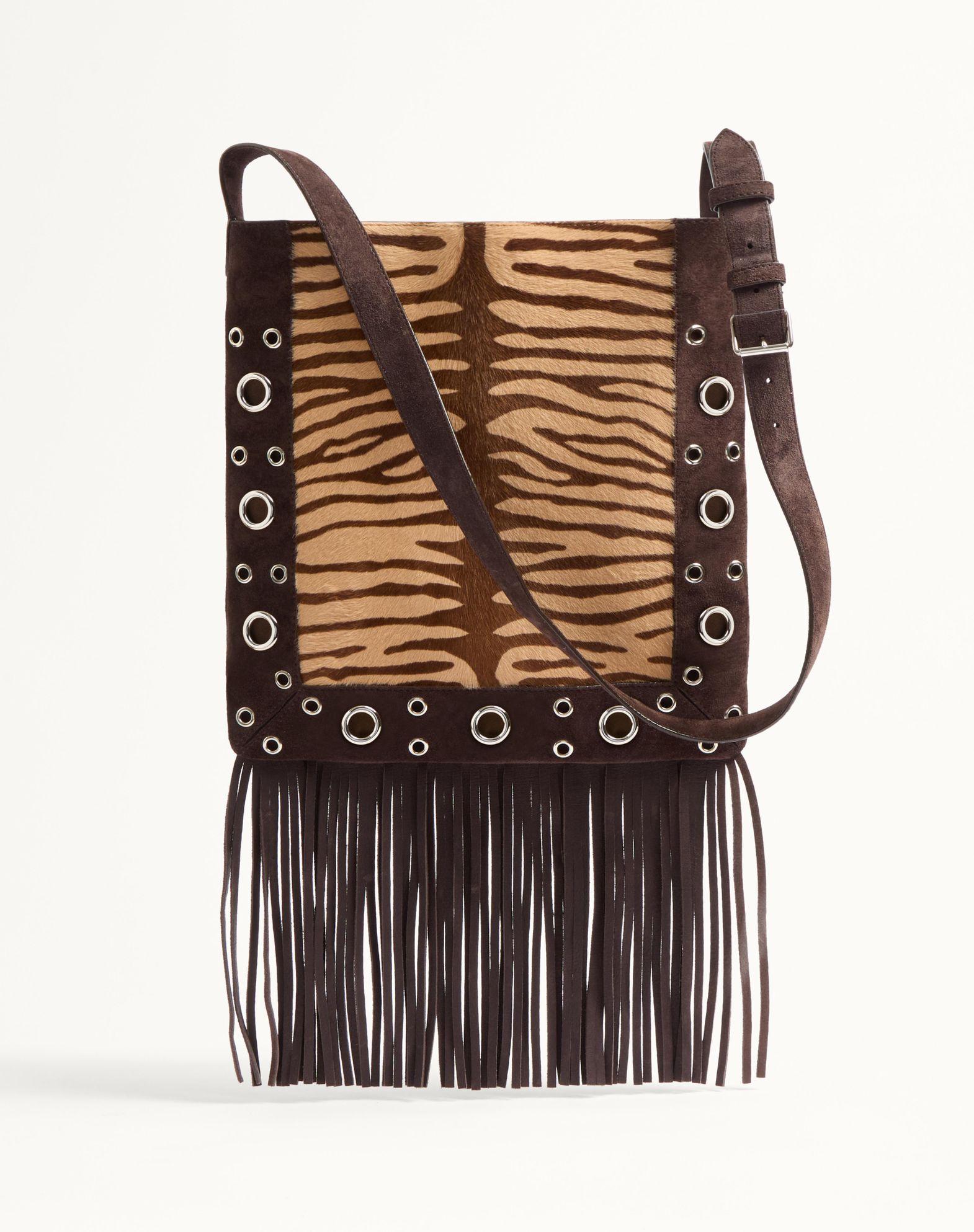 Valentino Garavani Nellcôte Shoulder Bag In Animalier Pony-Effect Calfskin With Fringes Product Image