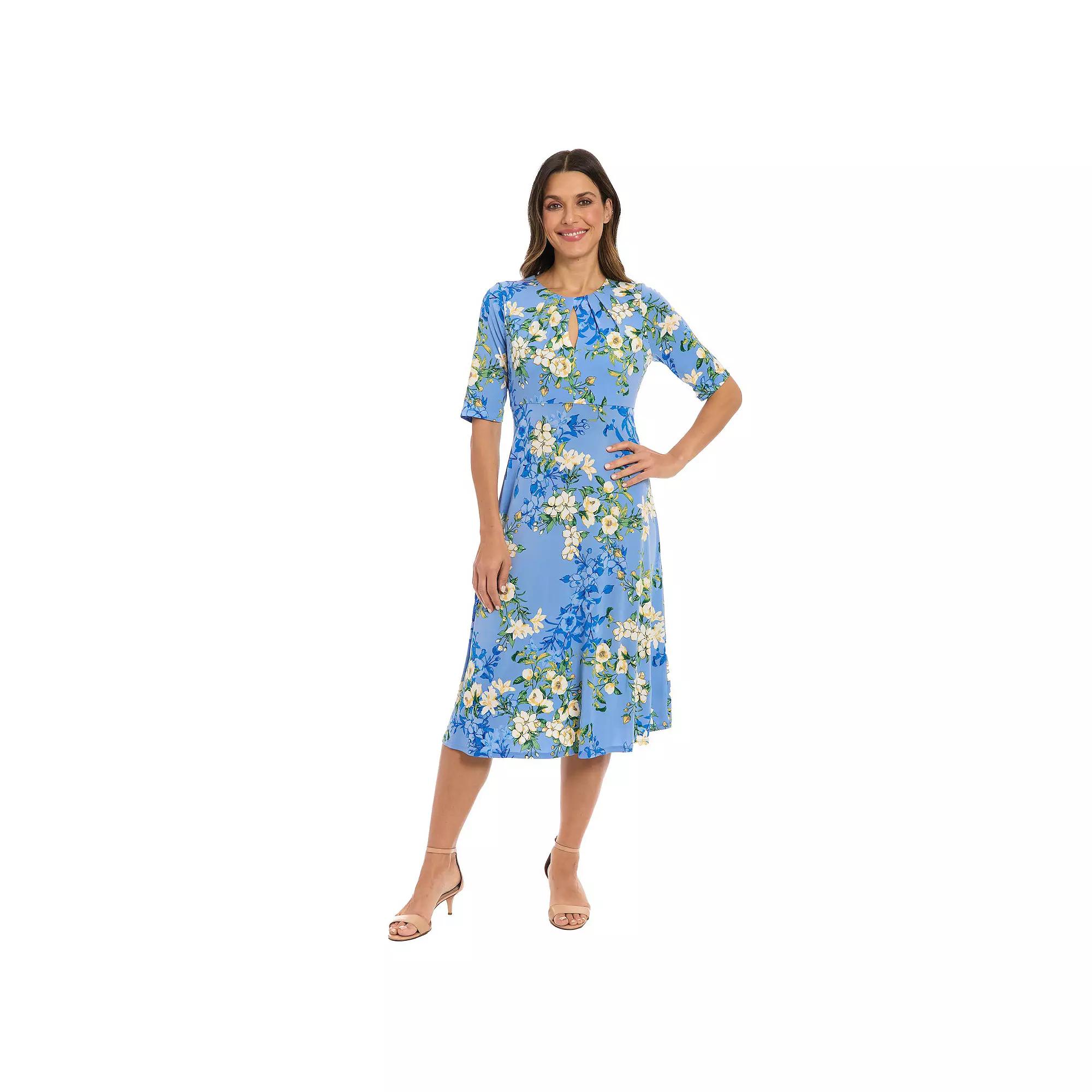 Women's London Times Floral Pleated Keyhole Neck Midi Dress,  Product Image