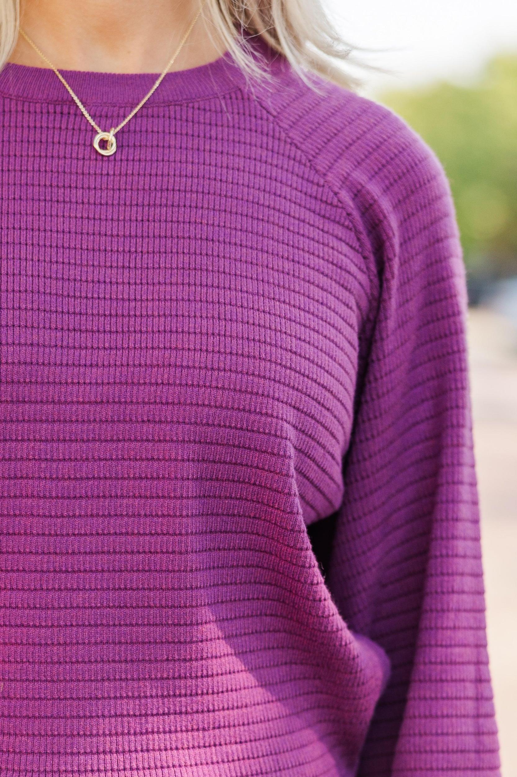 In The Works Plum Purple Ribbed Sweater Female Product Image