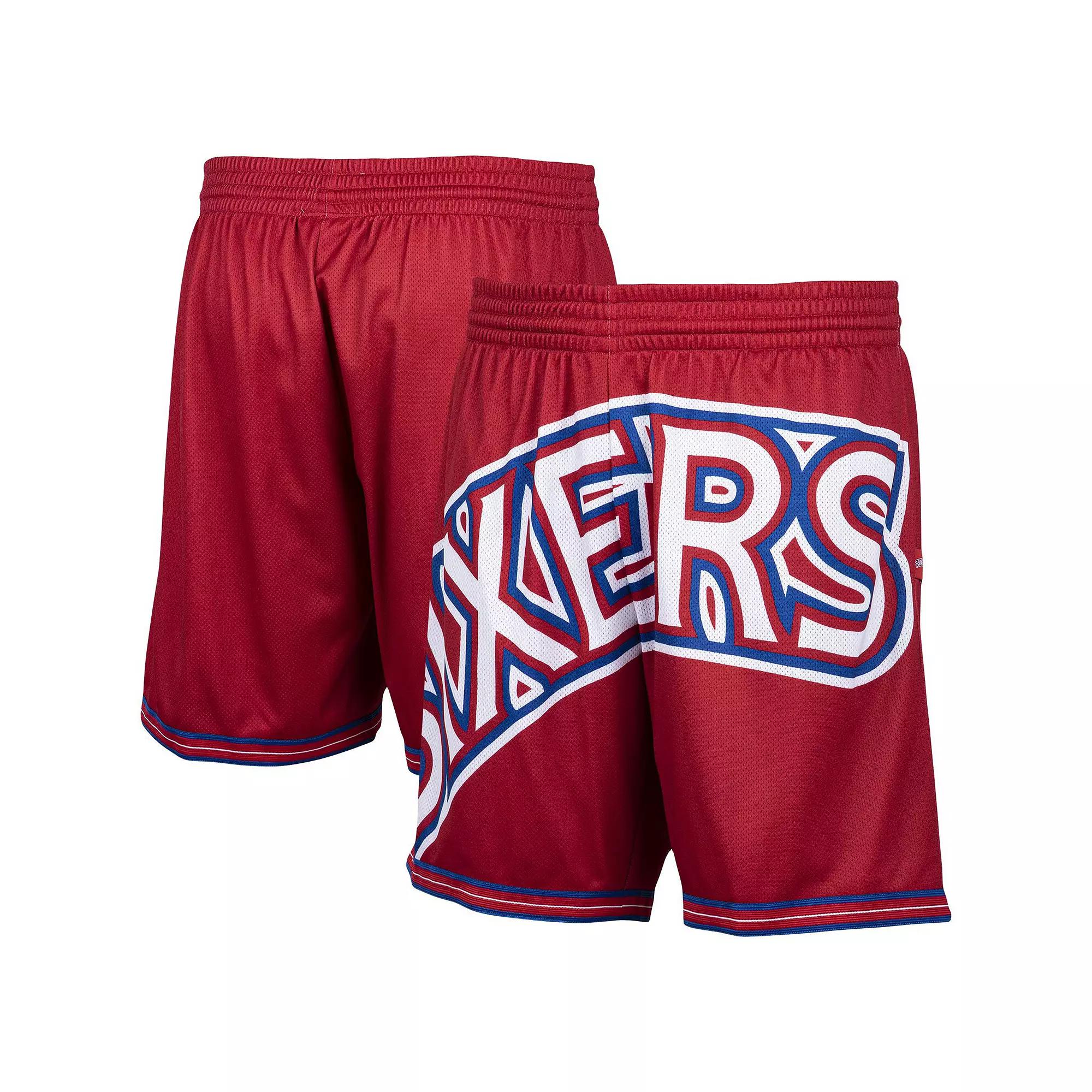 Men's Mitchell & Ness Red Philadelphia 76ers Hardwood Classics Big Face 2.0 Shorts,  Product Image
