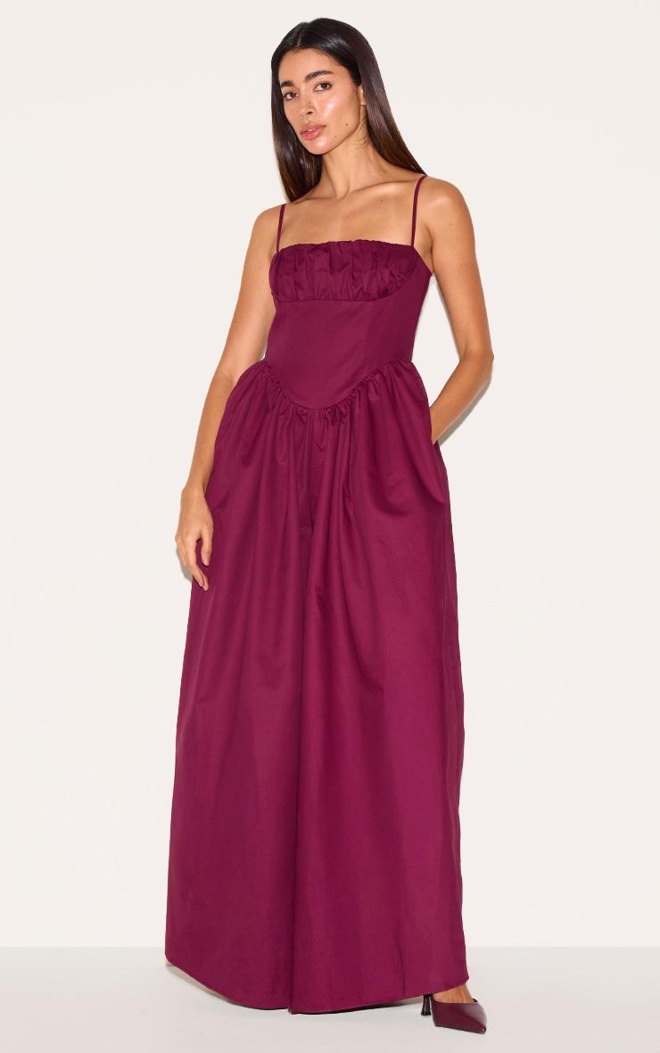 Plum Premium Ruched Corset Detail Wide Leg Jumpsuit Product Image