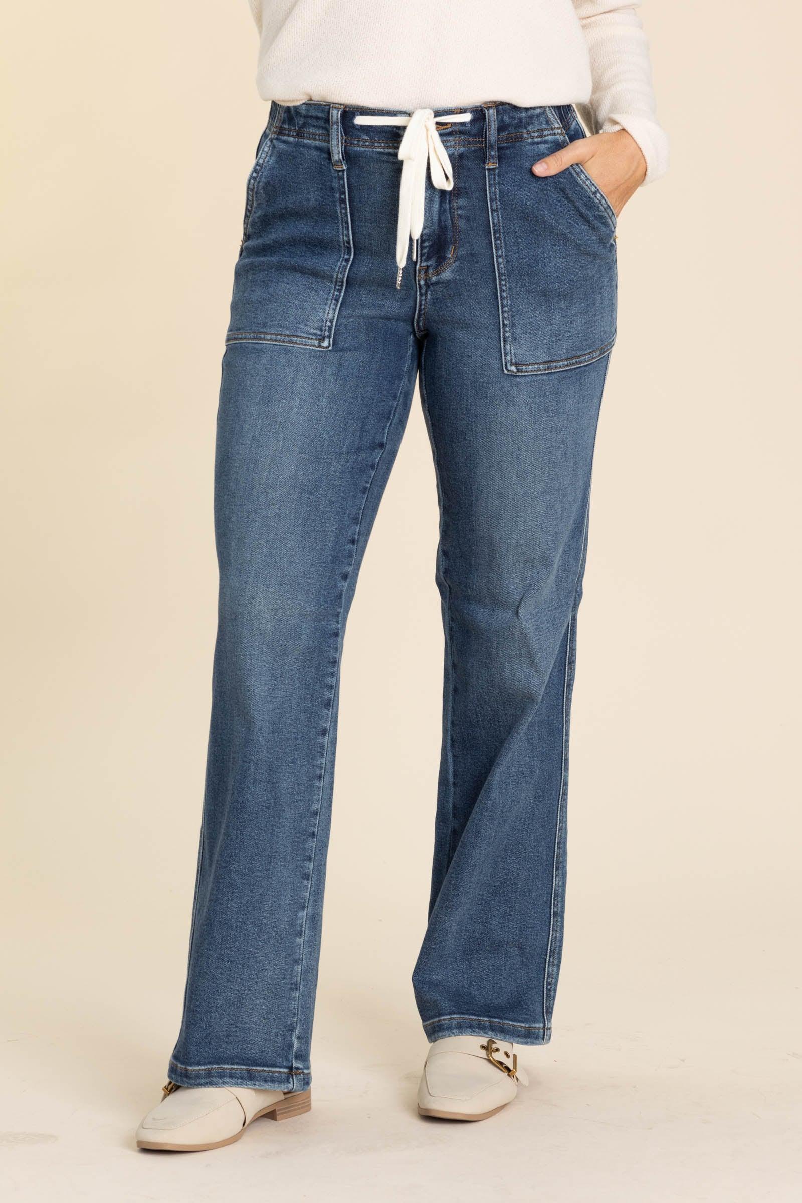 Judy Blue Medium Wash Drawstring Wide Jeans Product Image