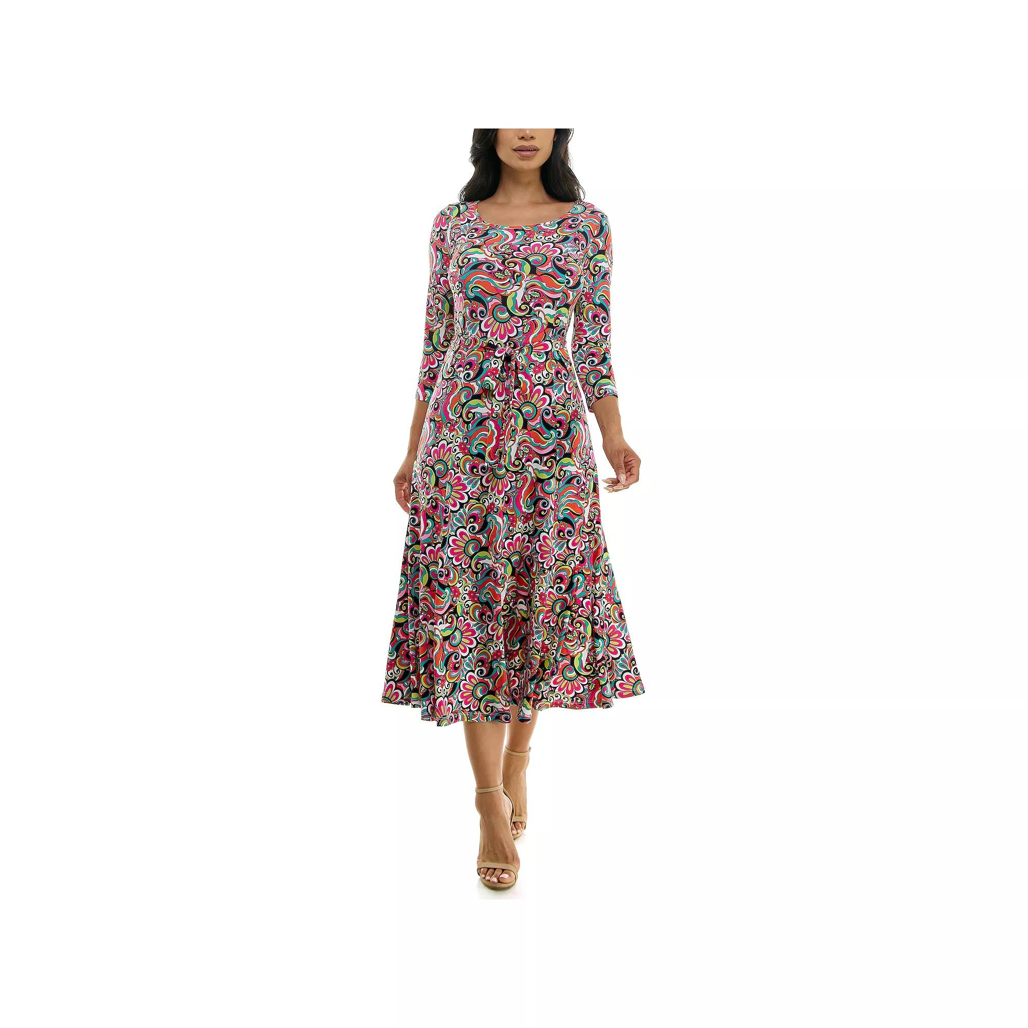 Women's Nina Leonard Sylvia Midi Dress with Belt,  Product Image