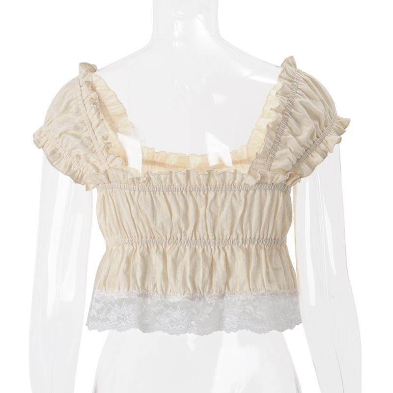 Square Neck Peplum Lace Trim Crop Tank Top Product Image