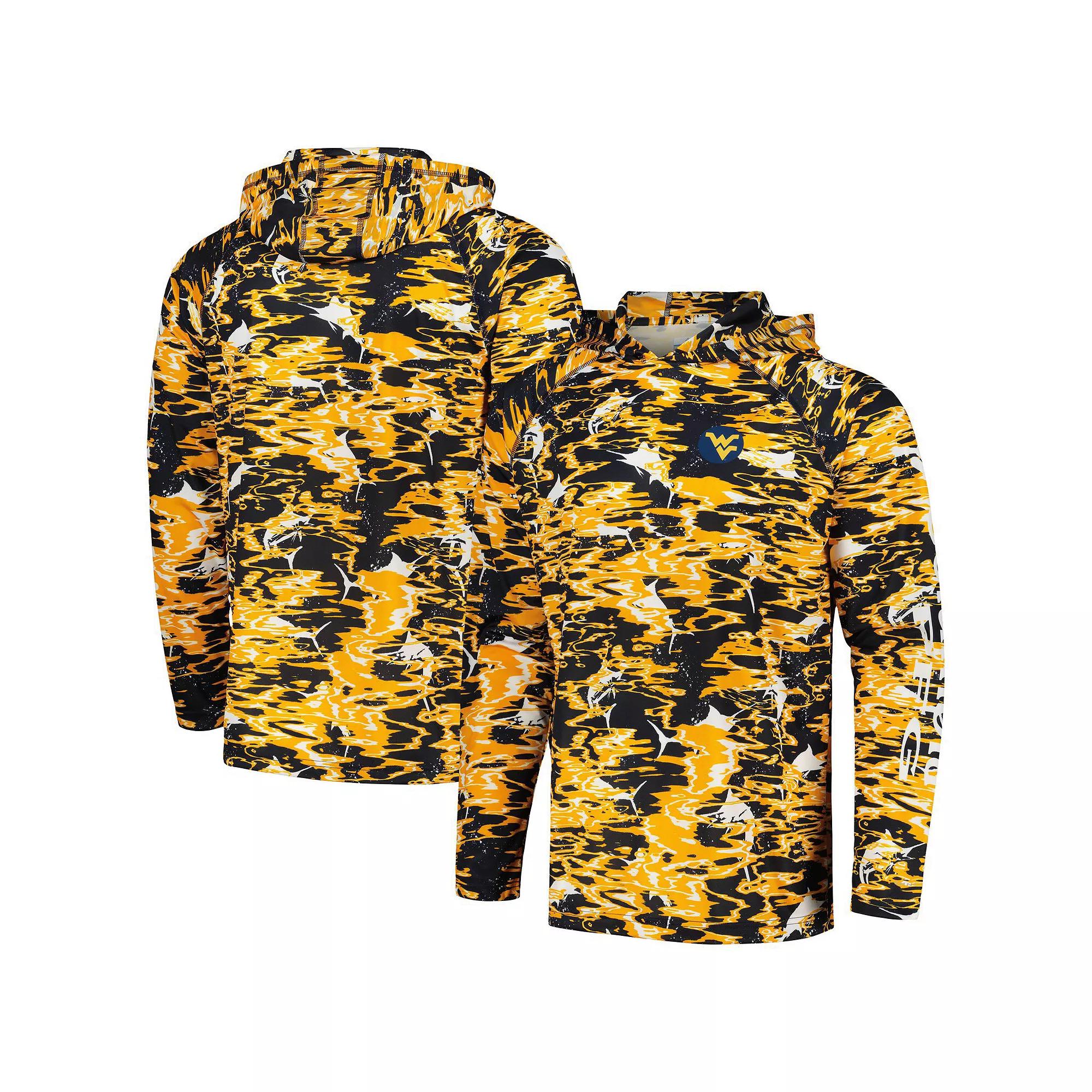 Men's Columbia  Navy West Virginia Mountaineers PFG Terminal Tackle Omni-Shade Rippled Long Sleeve Hooded T-Shirt, Size: Medium, Blue Product Image