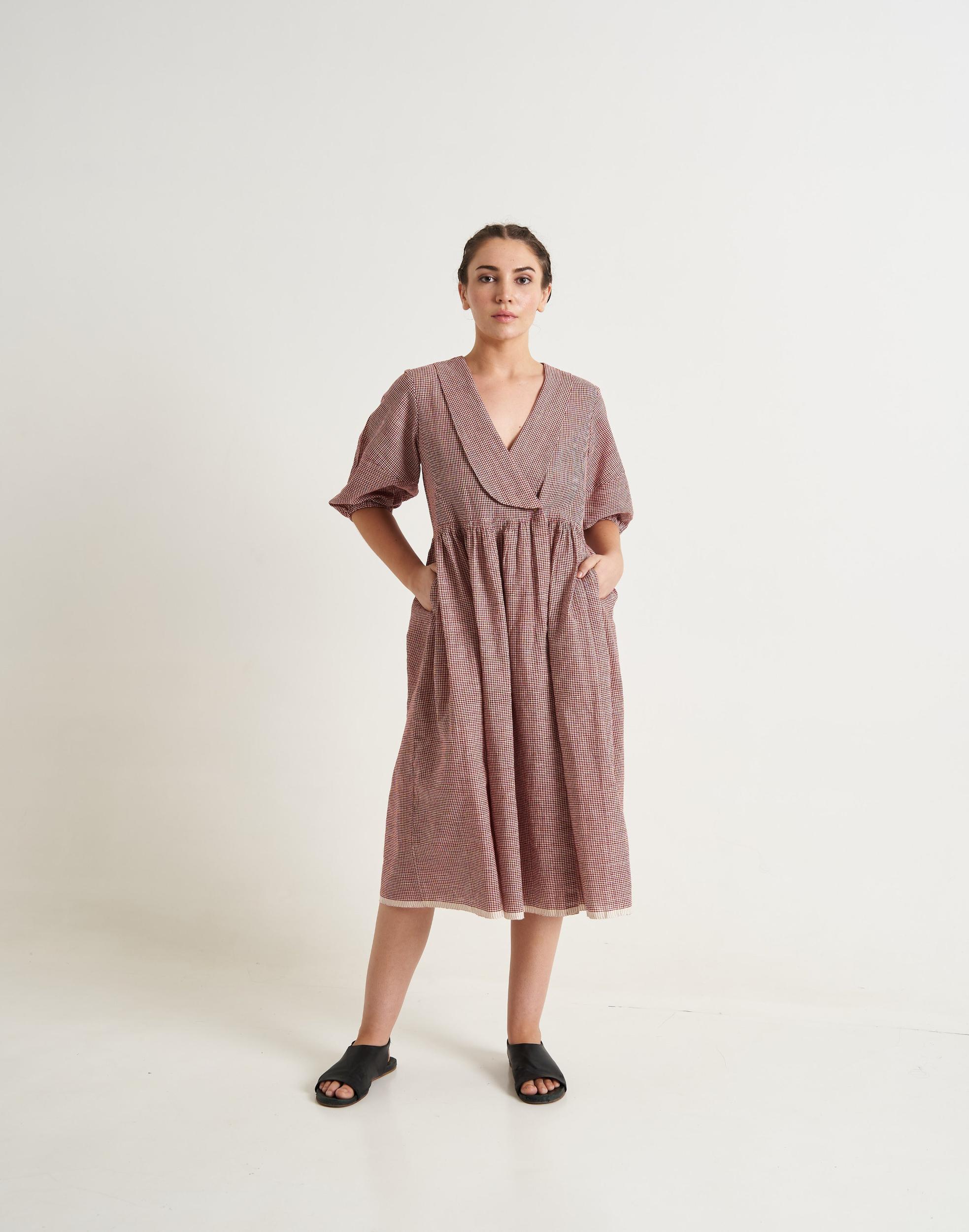 Crimson Checkered Wrap on Dress Product Image