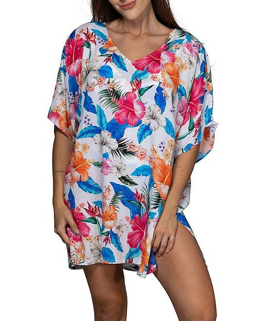 Jantzen Lanai V-Neck Flutter Sleeves Tunic Swim Cover-Up Product Image