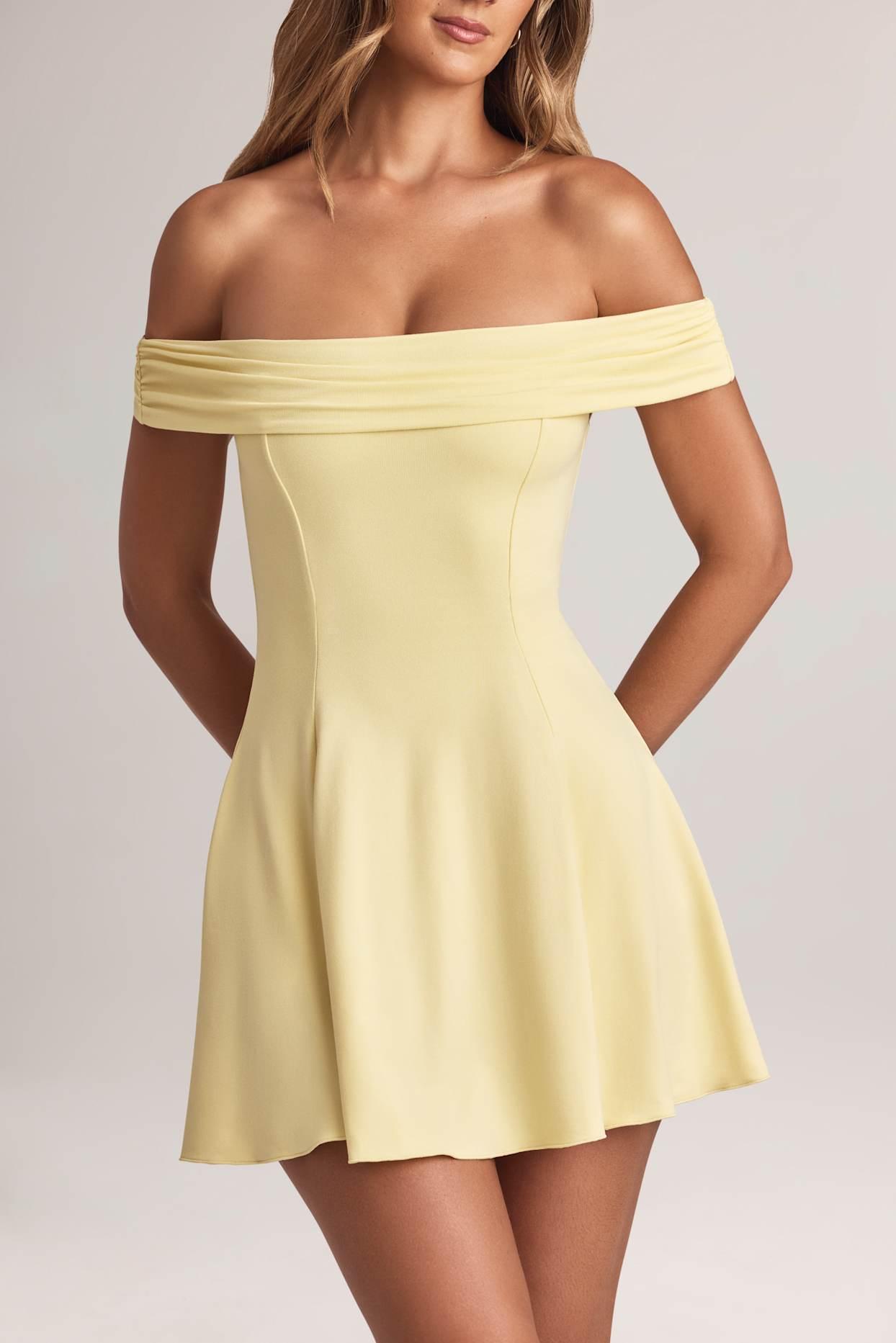 Modal Off-Shoulder A-Line Mini Dress in Lemon Sherbet Product Image