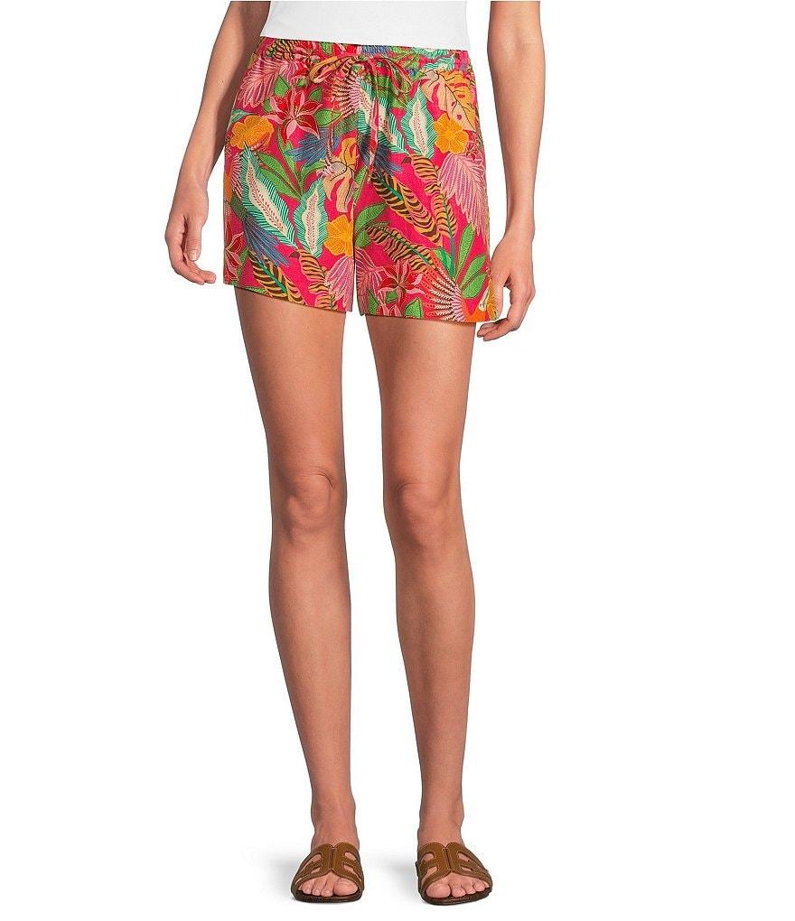 Gibson & Latimer Woven Tropical Print High Rise Elastic Drawstring Waist Coordinating Shorts Product Image