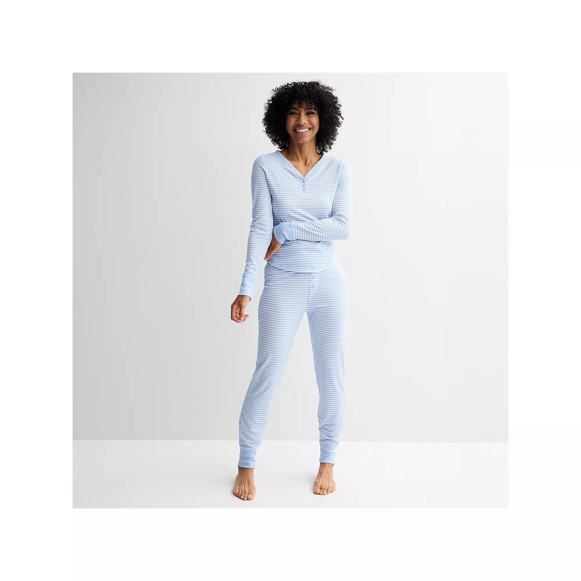 Women's Sonoma Goods For Life® Thermal Pajama Pants and Pajama Top Set, Size: Large, Blue White Stripe Product Image