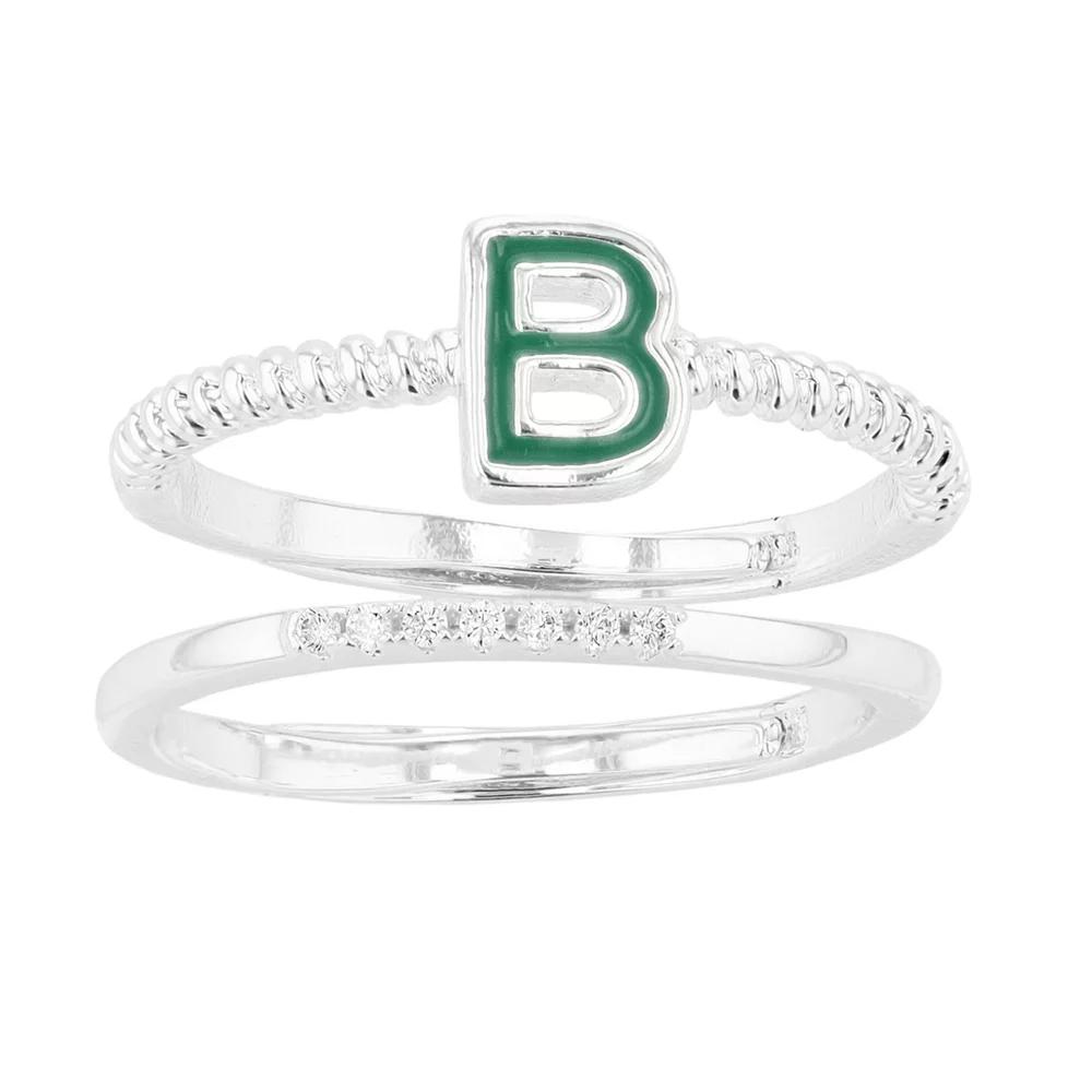 City Luxe Enamel Initial Ring & Cubic Zirconia Pave Ring Duo Set, Women's, Silver Tone B Product Image